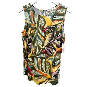 Sonoma Sleeveless Top Medium Tropical Green Cotton Rayon Womens Blouse NWT